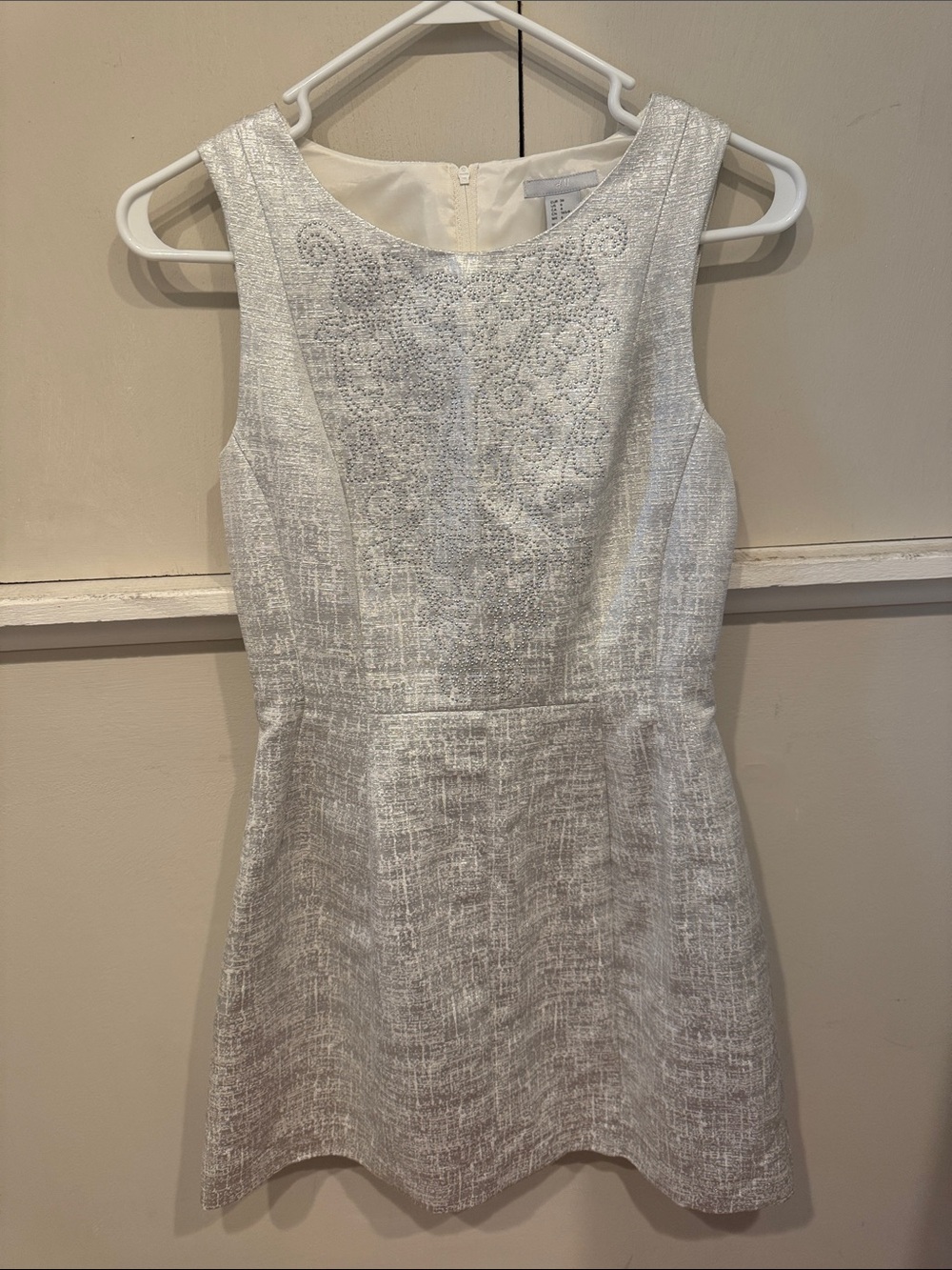 H&M Silver-White Textured Fit & Flare Mini Dress